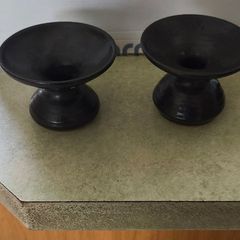 Set of 2 black painted pottery candle holderby Rath Pottery Ireland..