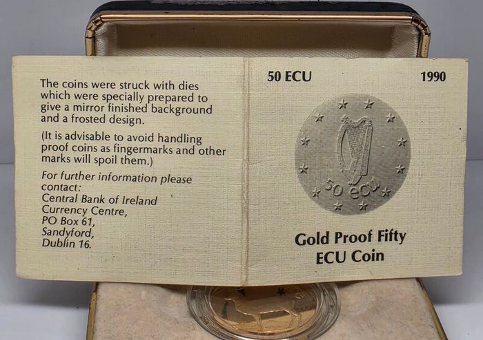 Ireland 1990 50 Ecu Gold Proof Coin in Original Holder with COA