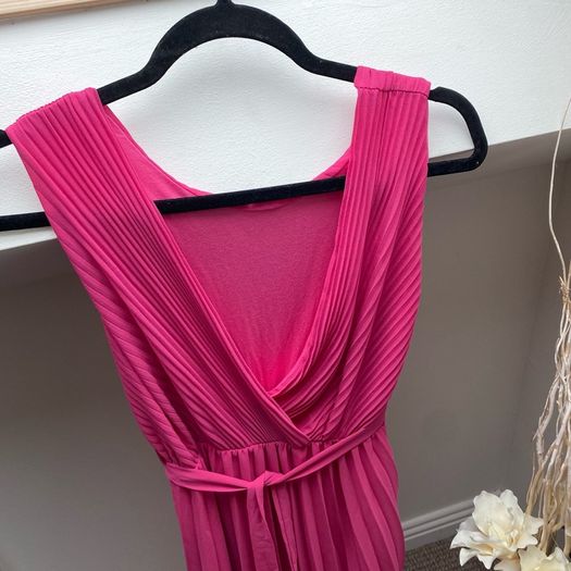 Stunning Hot Pink Pleated Midi Dress