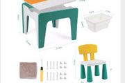 Kids Table Chair Set Kids Building Block Game Table for Children with 2 Chairs Learning Drawing Children Play Room Furniture