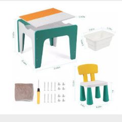 Kids Table Chair Set Kids Building Block Game Table for Children with 2 Chairs Learning Drawing Children Play Room Furniture