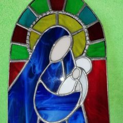 Madonna & Child Stained Glass Candle Holder