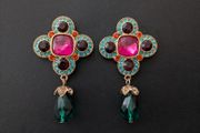 Pink Emerald Statement Dangle Drop Earrings