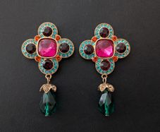 Pink Emerald Statement Dangle Drop Earrings