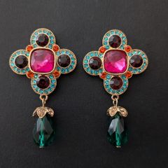 Pink Emerald Statement Dangle Drop Earrings