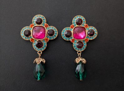 Pink Emerald Statement Dangle Drop Earrings