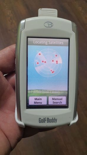 GolfBuddy Platinum GPS navigator featuring a touchscreen interface