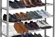 NEW SALE | 5 Tier Shoe Slots Rack - Space Saving Shoe Storage Organiser with Quick, Tool-Free Assembly - Shoe Slots Holds 15-20 Pairs - Dimensions (L) 75.5cm x (W) 18.5cm x (H) 75.5cm - Silver