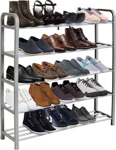 NEW SALE | 5 Tier Shoe Slots Rack - Space Saving Shoe Storage Organiser with Quick, Tool-Free Assembly - Shoe Slots Holds 15-20 Pairs - Dimensions (L) 75.5cm x (W) 18.5cm x (H) 75.5cm