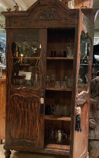 Vintage Teak Indonesian Glass Cabinet