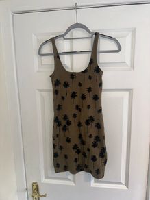 Topshop Women's Ribbed Palm Tree Print Tank Mini Dress in Olive Khaki - Size UK 8