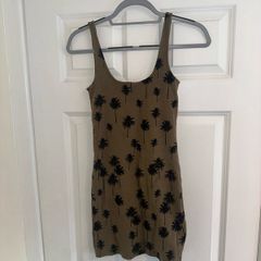 Topshop Women's Ribbed Palm Tree Print Tank Mini Dress in Olive Khaki - Size UK 8