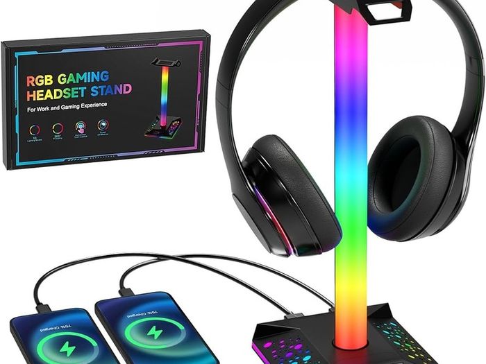 Hcman Headphone Stand Gaming Headset Holder RGB PC Gaming Accessories for Desk, Cool LED Headset Stand with 2 USB Charger for Gamer, Black