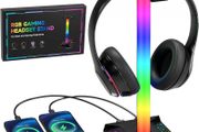 Hcman Headphone Stand Gaming Headset Holder RGB PC Gaming Accessories for Desk, Cool LED Headset Stand with 2 USB Charger for Gamer, Black