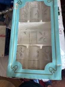 vintage 7 piece glass drink server and glasses