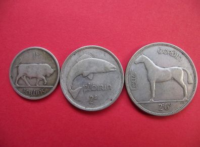 1933 Irish Free State. Set of 3 Silver Coins: Half Crown&Florin&Shilling