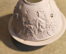 Nordic Lights porcelain tea light holder dome featuring a cat or dog theme.