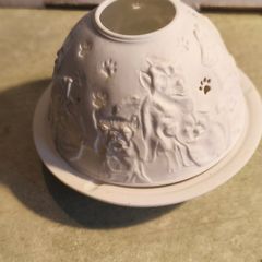 Nordic Lights porcelain tea light holder dome featuring a cat or dog theme.