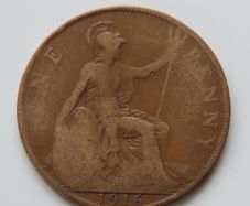 1916 Penny George V bronze coin