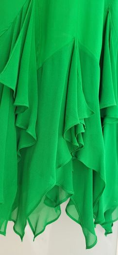 KAREN MILLEN Kelly green 100% Silk ruffle hem midi Sz 8UK - Rrp 209 (New)