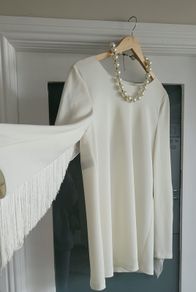 PHILOSOPHY ivory fringed sleeve silk mix blouse Sz 14 - Bnwot - Rrp 395