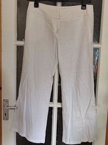 Savida Dunnes Stores White Linen Wide Leg Trousers  Size 14 Long 33 Leg