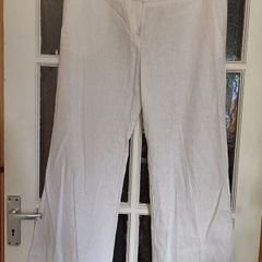 Savida Dunnes Stores White Linen Wide Leg Trousers  Size 14 Long 33 Leg