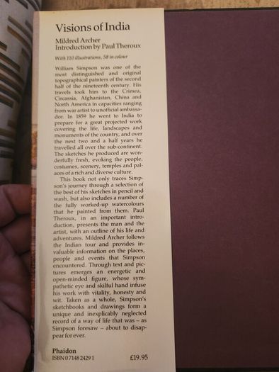 Visions Of India. The Sketchbook Of William Simpson 1859-62 By Mildred Archer. Introduction By Paul Theroux. Large Volume Hardback With Dustjacket In Good Condition.