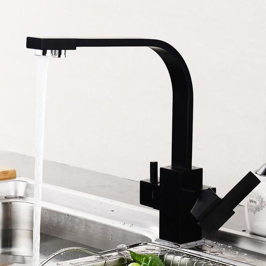 Square 3 Way Faucet Brass Black
