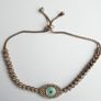 Vintage Handmade Evil Eye Tennis Bracelet: Sterling Silver 925 Gold Plated Mother of Pearl 9,4g Image 2