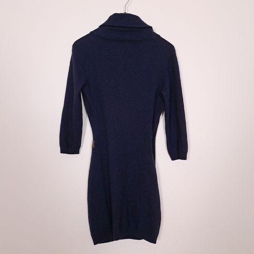 Massimo Dutti Navy Blue Shawl Collar Belted Sweater Knit Wool Cashmere Dress Size M
