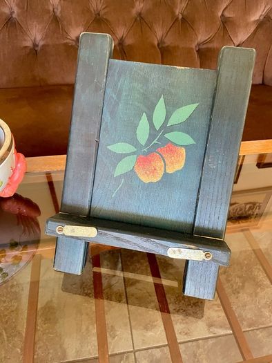 Rustic Teal Blue Wooden Cookbook Stand Folding Recipe Book Holder Tablet iPad Easel