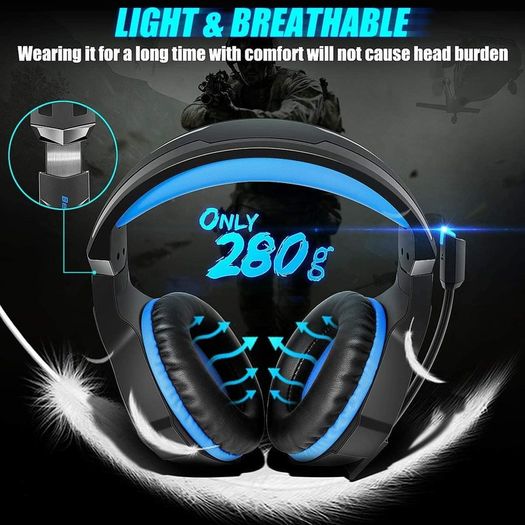 Gaming Headset Stereo Surround Sound Gaming Headphones with Breathing RGB Light & Adjustable Mic for PS4 PC Xbox One(S/X) Laptop Mac