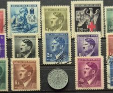 German third reich stamps and coin, 10 pfennig.