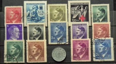 German third reich stamps and coin, 10 pfennig.