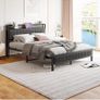 5ft King Size Bed Frame with Storage Upholstered Headboard Shelf Image 8