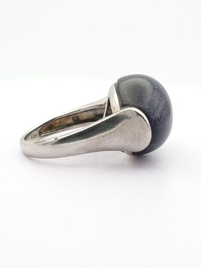 925 Vintage Sterling Silver Signed Chunky Blue Goldstone Ring