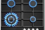 Gas Hob 4 Burners, NG/LPG Convertible, 60cm Black Glass Gas Cooker Hob with Wok Burner, Built-in Cooktop with Flame Failure Protection, 8060W