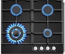 Gas Hob 4 Burners, NG/LPG Convertible, 60cm Black Glass Gas Cooker Hob with Wok Burner, Built-in Cooktop with Flame Failure Protection, 8060W
