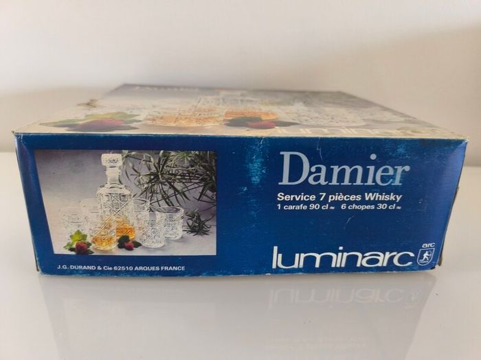 Vintage Luminarc Damier 7 Piece Whisky Decanter Set  Made in France Boxed