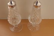 Vintage Silver Lismore Waterford Crystal salt and pepper set. Silver tops