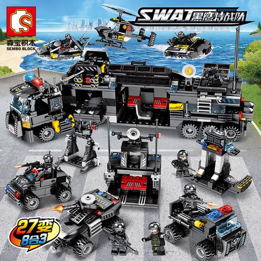 New City Police Series SWAT 8 In 3 City Police Truck Station Building Blocks Bricks Robot Aircraft sets toys Similar to Lego