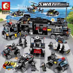 New City Police Series SWAT 8 In 3 City Police Truck Station Building Blocks Bricks Robot Aircraft sets toys Similar to Lego