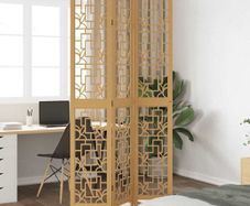 Room Divider 3 Panels Brown Solid Wood Paulownia