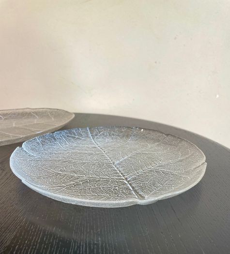 Pair of vintage Arcoroc Aspen Leaf Glass Platters / Plates, Mid century French Dishes