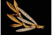 Vintage Signed Coro Rhinestone Leaf Spray Brooch 1950s Gold Tone