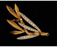 Vintage Signed Coro Rhinestone Leaf Spray Brooch 1950s Gold Tone