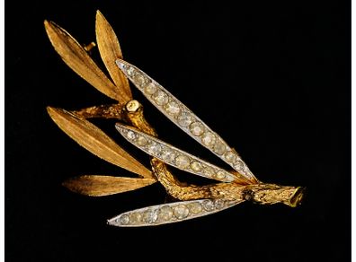 Vintage Signed Coro Rhinestone Leaf Spray Brooch 1950s Gold Tone