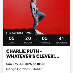 2x Charlie Puth tickets 19.7.26