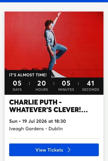 2x Charlie Puth tickets 19.7.26